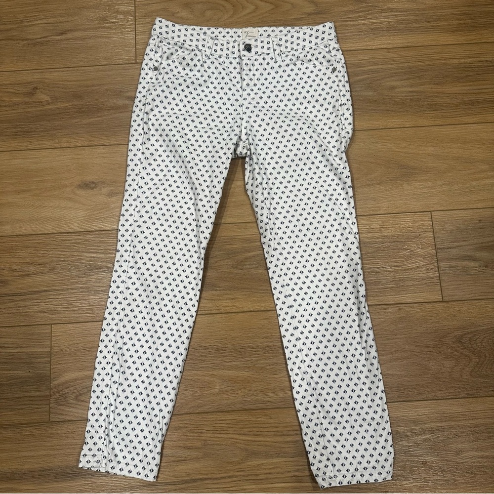 Andrea Jovine Diamond Geometric Print Ankle Pants Size 8 White Black Cotton